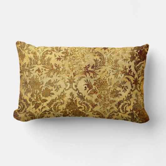、ヴィンテージ素朴な、金ゴールドアンティーク、シックなダマスク織、エレガント ランバークッション (正面)