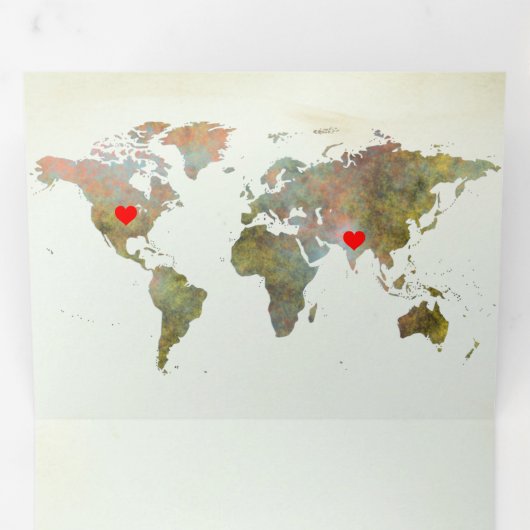 ヴィンテージ素朴の世界地図すべて結婚の 三つ折り招待状 (内部最初)