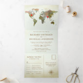 ヴィンテージ素朴の世界地図すべて結婚の 三つ折り招待状 (内部)