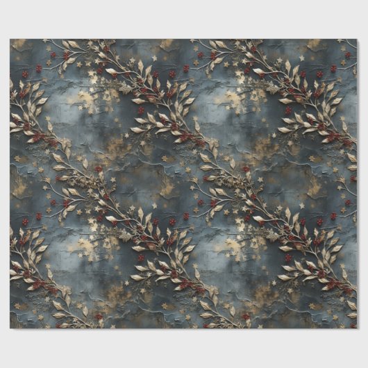 ヴィンテージ素朴の冬の植物性クリスマス ラッピングペーパー (フラット)