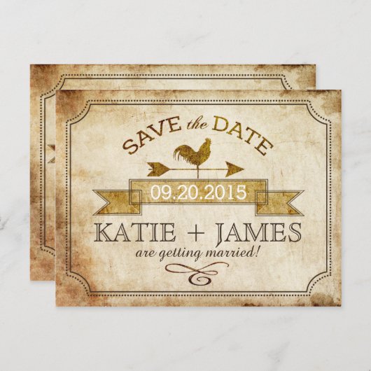 ヴィンテージ素朴の国の日付の保存 案内ポストカード (正面/裏面)