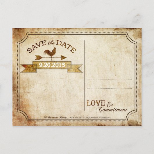 ヴィンテージ素朴の国の日付の保存 案内ポストカード (裏面)