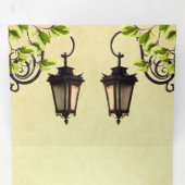 ヴィンテージ素朴の庭の灯結婚灯 三つ折り招待状 (内部最初)