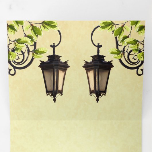 ヴィンテージ素朴の庭の灯結婚灯 三つ折り招待状 (内部最初)