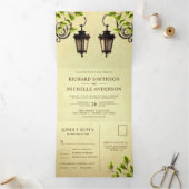 ヴィンテージ素朴の庭の灯結婚灯 三つ折り招待状 (内部)