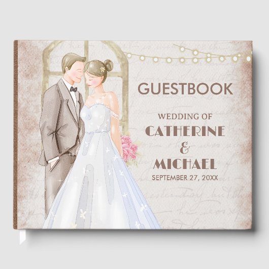 ヴィンテージ素朴の水色ロマンチックなストリングライト ゲストブック (正面)