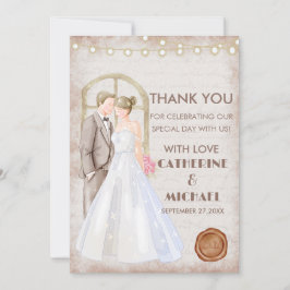 ヴィンテージ素朴の水色ロマンチックなストリングライト サンキューカード