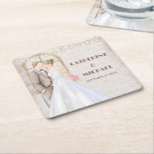 ヴィンテージ素朴の水色ロマンチックなストリングライト スクエアペーパーコースター (アングル)