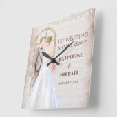 ヴィンテージ素朴の水色ロマンチックなストリングライト スクエア壁時計 (傾斜)