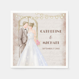 ヴィンテージ素朴の水色ロマンチックなストリングライト スタンダードカクテルナプキン