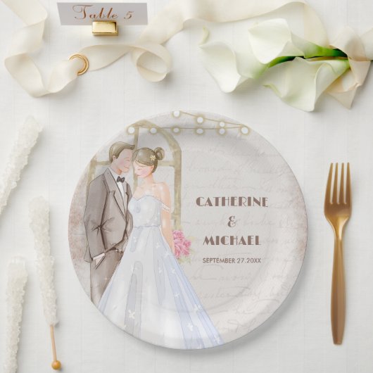 ヴィンテージ素朴の水色ロマンチックなストリングライト ペーパープレート (ウェディング)