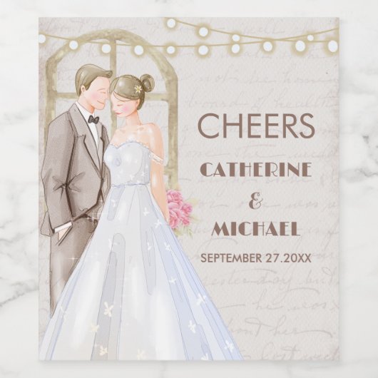 ヴィンテージ素朴の水色ロマンチックなストリングライト ワインラベル (シングルラベル)