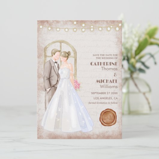 ヴィンテージ素朴の水色ロマンチックなストリングライト 招待状 (スタンド正面)