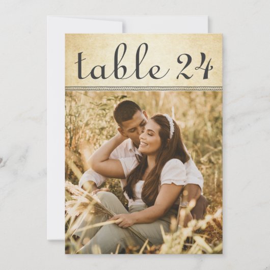 ヴィンテージ素朴の結婚フォトテーブル番号 招待状 (正面)