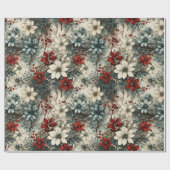 ヴィンテージ素朴の赤い植物性クリスマス ラッピングペーパー (フラット)