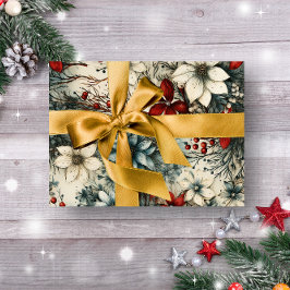 ヴィンテージ素朴の赤い植物性クリスマス ラッピングペーパー