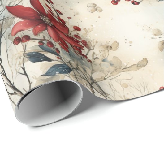 ヴィンテージ素朴の赤い植物性クリスマス ラッピングペーパー (ロールコーナー)