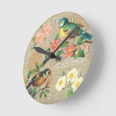 ヴィンテージ素朴の鳥と花は見すぼらしい優雅さ ラウンド壁時計 (傾斜)