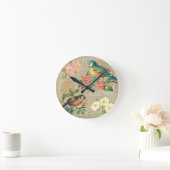 ヴィンテージ素朴の鳥と花は見すぼらしい優雅さ ラウンド壁時計 (ホーム)