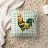 ヴィンテージ素朴の鶏のセージのギンガムプレイド クッション (ブランケット)