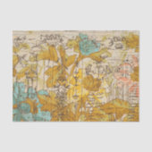 ヴィンテージ素朴の黄色と青のフローラの分離 薄葉紙 (正面)