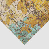 ヴィンテージ素朴の黄色と青のフローラの分離 薄葉紙 (詳細)