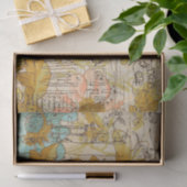 ヴィンテージ素朴の黄色と青のフローラの分離 薄葉紙 (ギフト)