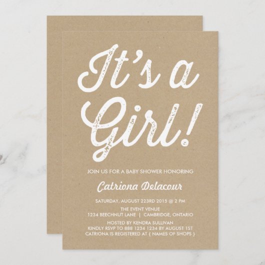 ヴィンテージ素朴は女の子ベビーシャワー招待状 招待状 (正面/裏面)