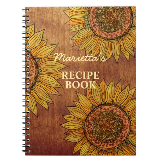 ヴィンテージ素朴ひまわりキュートパーソナライズされたレシピ ノートブック (正面)