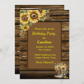 ヴィンテージ素朴ひまわりブーツ誕生日パーティー 招待状 (正面/裏面)