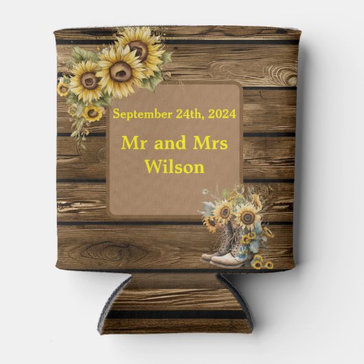 ヴィンテージ素朴ひまわり国の結婚式 缶クーラー (正面)