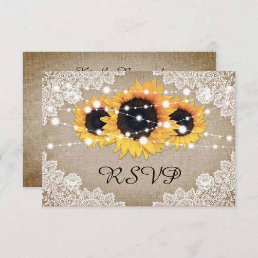 ヴィンテージ素朴ひまわり結婚式RSVPカードご飯 出欠カード (正面/裏面)