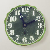 ヴィンテージ素朴みすぼらしい緑の時計の古いレトロ時間 ラウンドクッション (裏面)