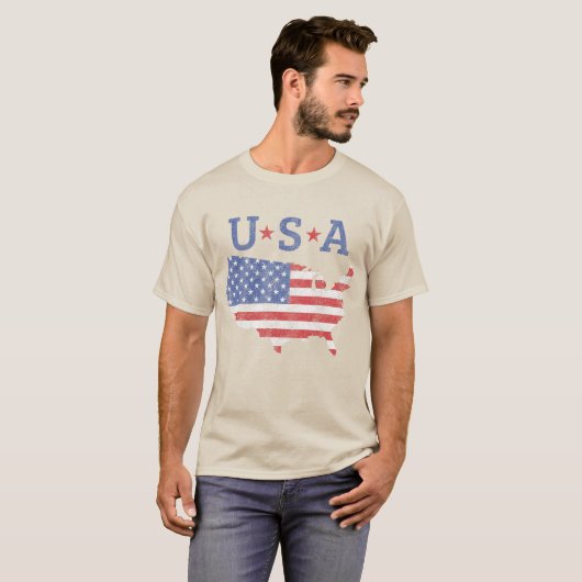 ヴィンテージ素朴アメリカ国旗の愛国心 Tシャツ (正面フル)
