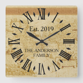 ヴィンテージ素朴アンティークオールドワールドマップカスタム スクエア壁時計