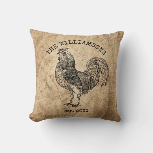 ヴィンテージ素朴アンティークファミリーネームファームルースター クッション (正面)