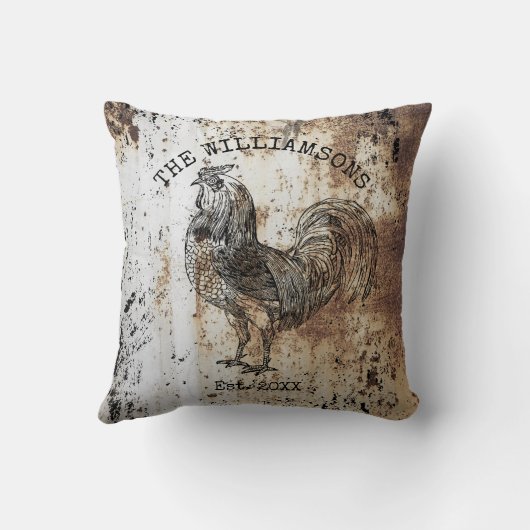 ヴィンテージ素朴アンティークファミリーネームファームルースター クッション (裏面)