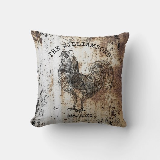 ヴィンテージ素朴アンティークファミリーネームファームルースター クッション (正面)