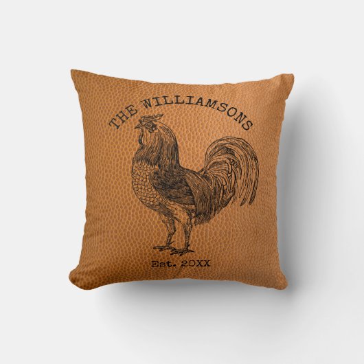 ヴィンテージ素朴アンティークファミリーネームファームルースター クッション (正面)