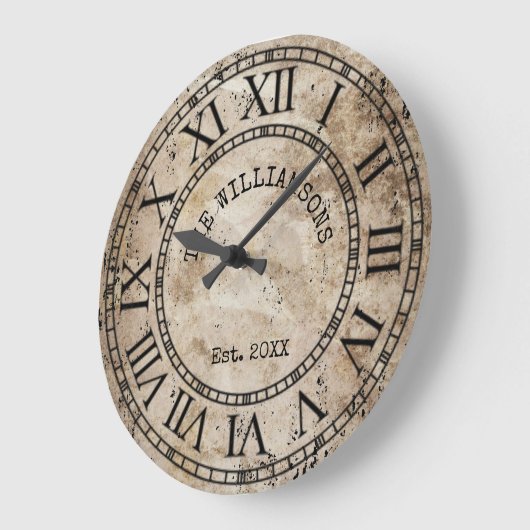 ヴィンテージ素朴アンティークファミリ名ローマ数字 ラージ壁時計 (傾斜)