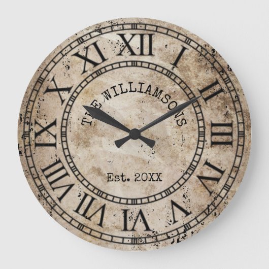 ヴィンテージ素朴アンティークファミリ名ローマ数字 ラージ壁時計 (正面)