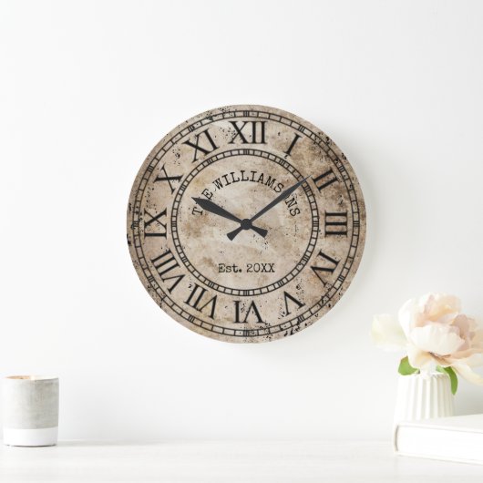 ヴィンテージ素朴アンティークファミリ名ローマ数字 ラージ壁時計 (ホーム)