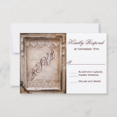 ヴィンテージ素朴アンティークブラウンフレームウェディングRSVP 出欠カード (正面)