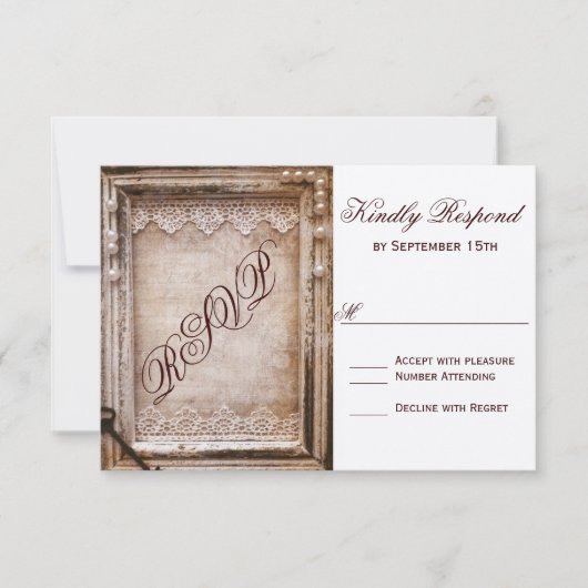 ヴィンテージ素朴アンティークブラウンフレームウェディングRSVP 出欠カード (正面)
