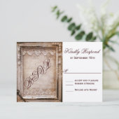 ヴィンテージ素朴アンティークブラウンフレームウェディングRSVP 出欠カード (スタンド正面)
