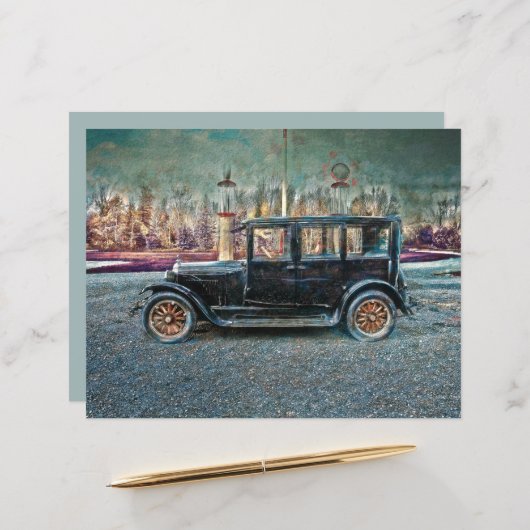 ヴィンテージ素朴アンティークブラック古い老朽車 (正面/裏面インサイチュ)