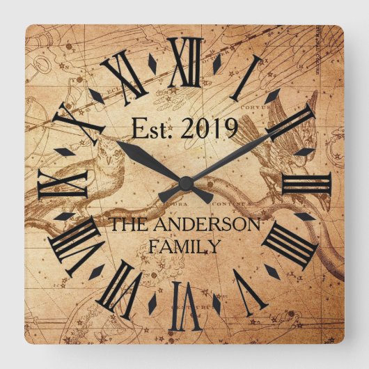 ヴィンテージ素朴アンティーク遭難レトロフクロウ スクエア壁時計 (正面)