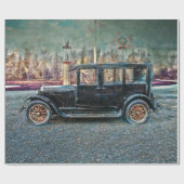 ヴィンテージ素朴アンティーク黒老車 ラッピングペーパー (フラット)