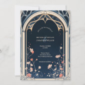 ヴィンテージ素朴アーチグリーンリーフローラアールヌーボー 招待状 (正面)