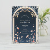 ヴィンテージ素朴アーチグリーンリーフローラアールヌーボー 招待状 (スタンド正面)